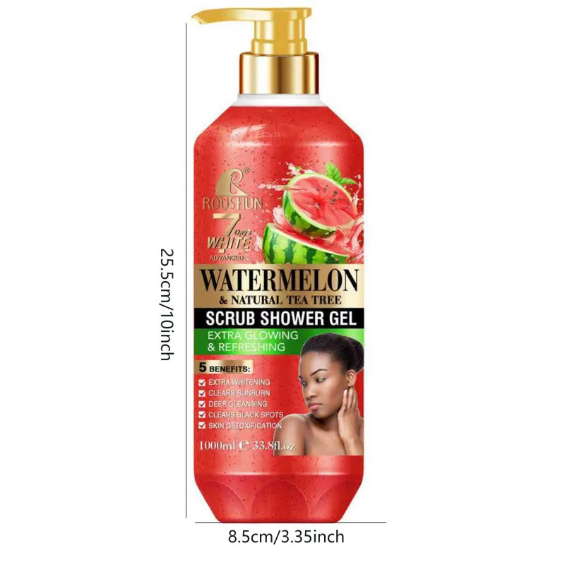 ROUSHUN Watermelon SCRUB SHOWER GEL 1000ML Moisturizing and Moisturizing Skin Fragrance Retention Large Capacity Shower Gel