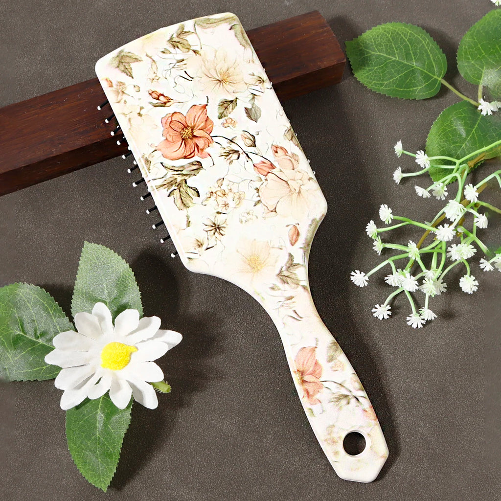 Hair brush with floral pattern, anti-static nylon hair brush, durable ABS plastic handle, gift, special for real hair wigs