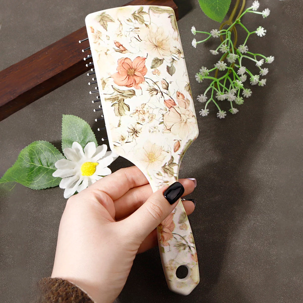 Hair brush with floral pattern, anti-static nylon hair brush, durable ABS plastic handle, gift, special for real hair wigs