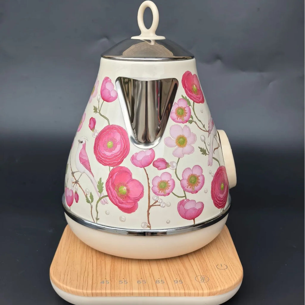1850W Retro Pink Flowers Electric Kettle Temperature Control Boiling Kettle 304 Stainless Steel Keep Warm Electric Teapot 1.7L