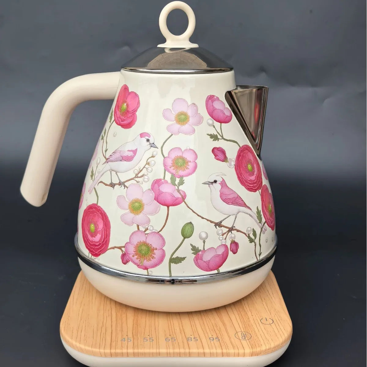 1850W Retro Pink Flowers Electric Kettle Temperature Control Boiling Kettle 304 Stainless Steel Keep Warm Electric Teapot 1.7L