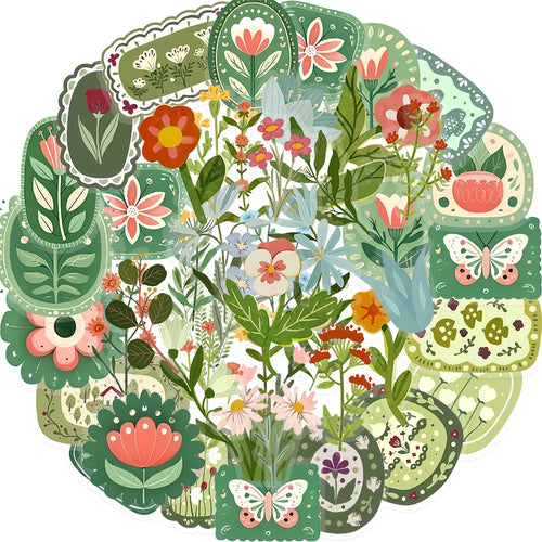 10/30/50pcs Vintage Floral Plant Cartoon Stickers Aesthetic Waterproof Graffiti Stationery Diary Planner Retro Decoration Decals