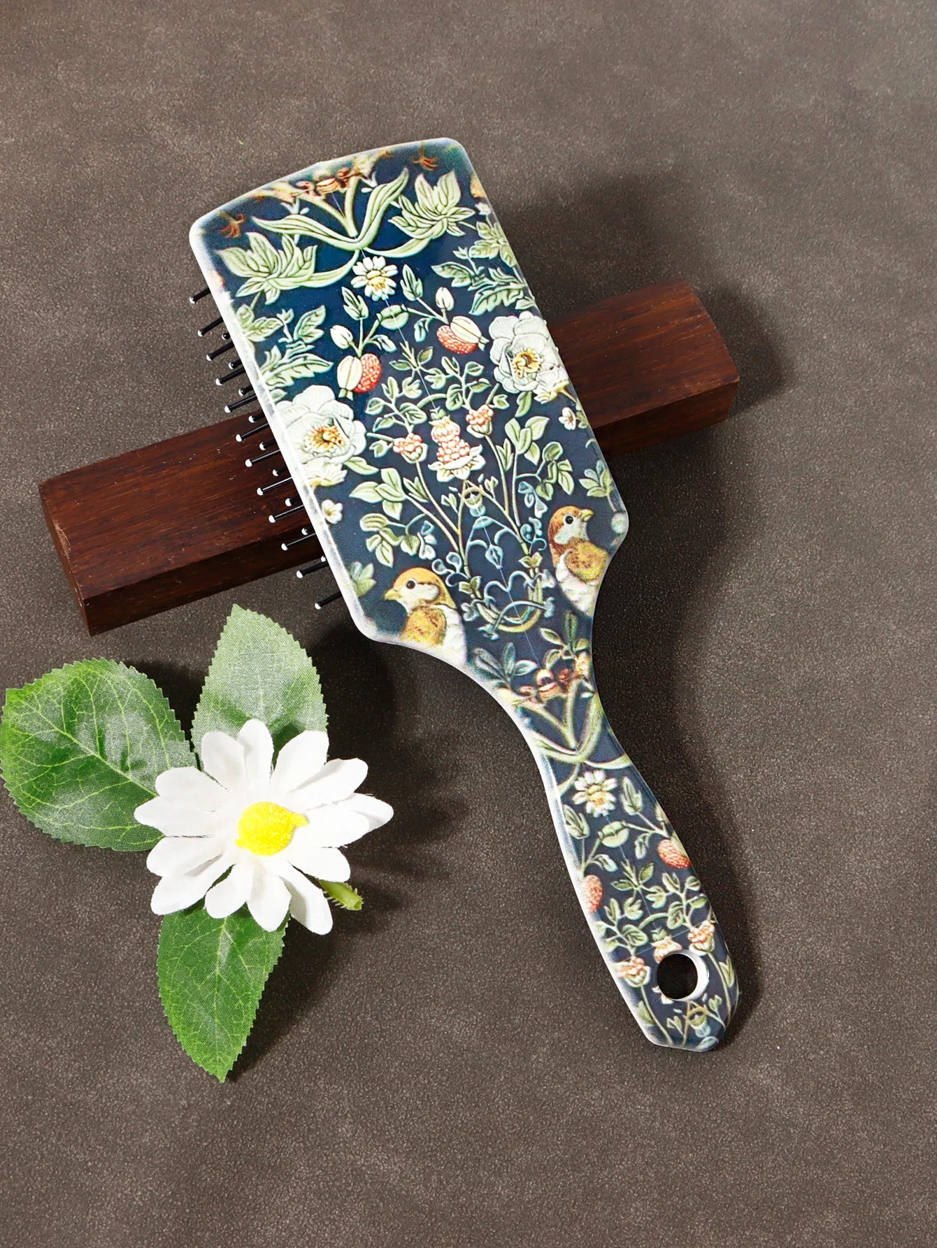 Hair brush with floral pattern, anti-static nylon hair brush, durable ABS plastic handle, gift, special for real hair wigs