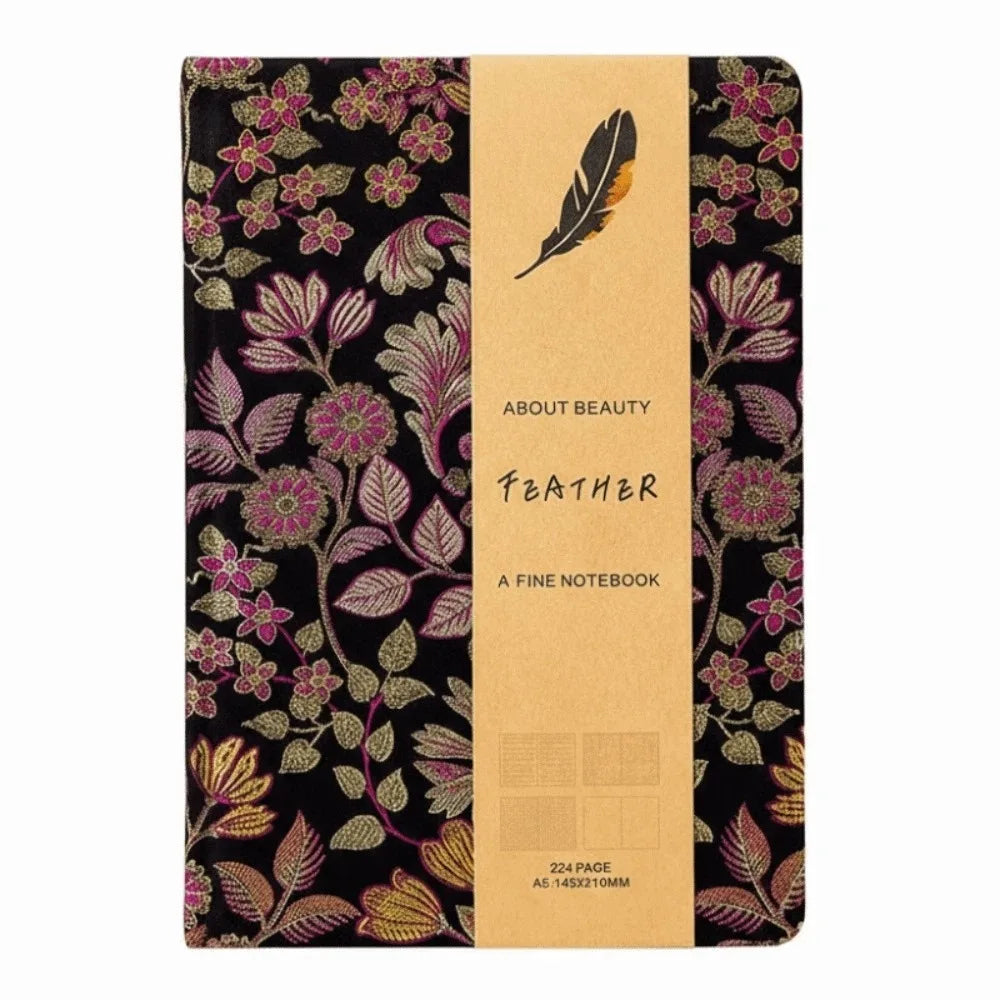 Leather Embroidered Flower Notebook A5 Anti-splash Water Butterfly Journal Book Academic Weekly Agenda Efficient