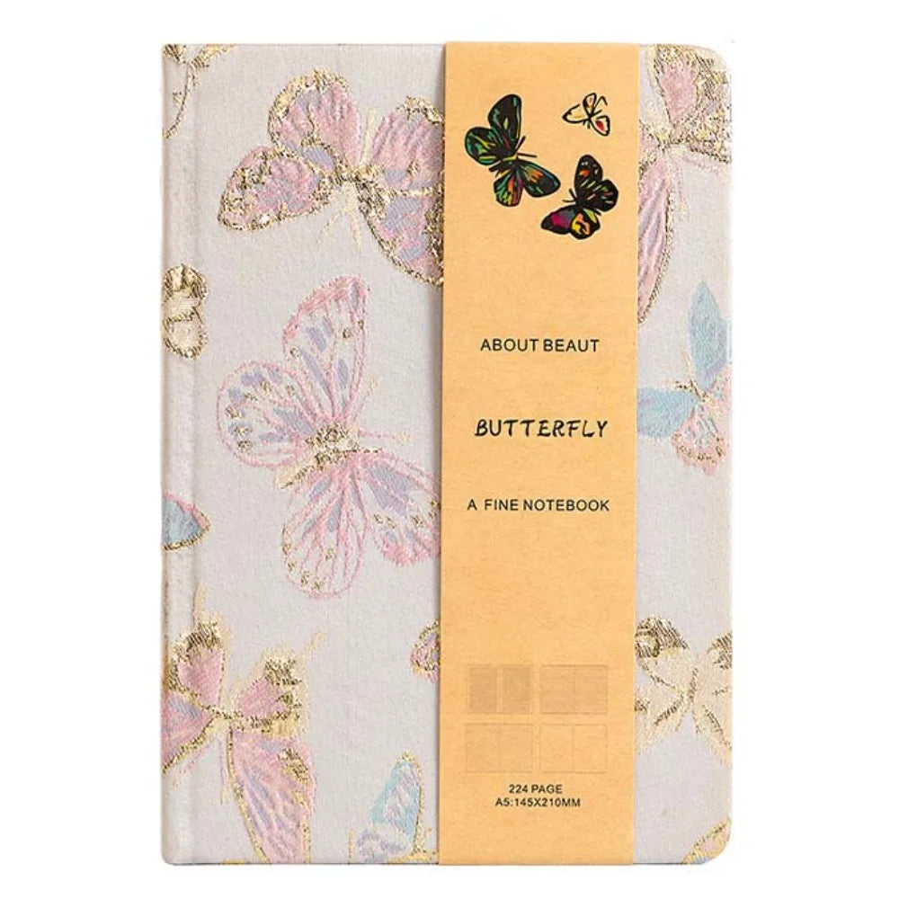 Leather Embroidered Flower Notebook A5 Anti-splash Water Butterfly Journal Book Academic Weekly Agenda Efficient