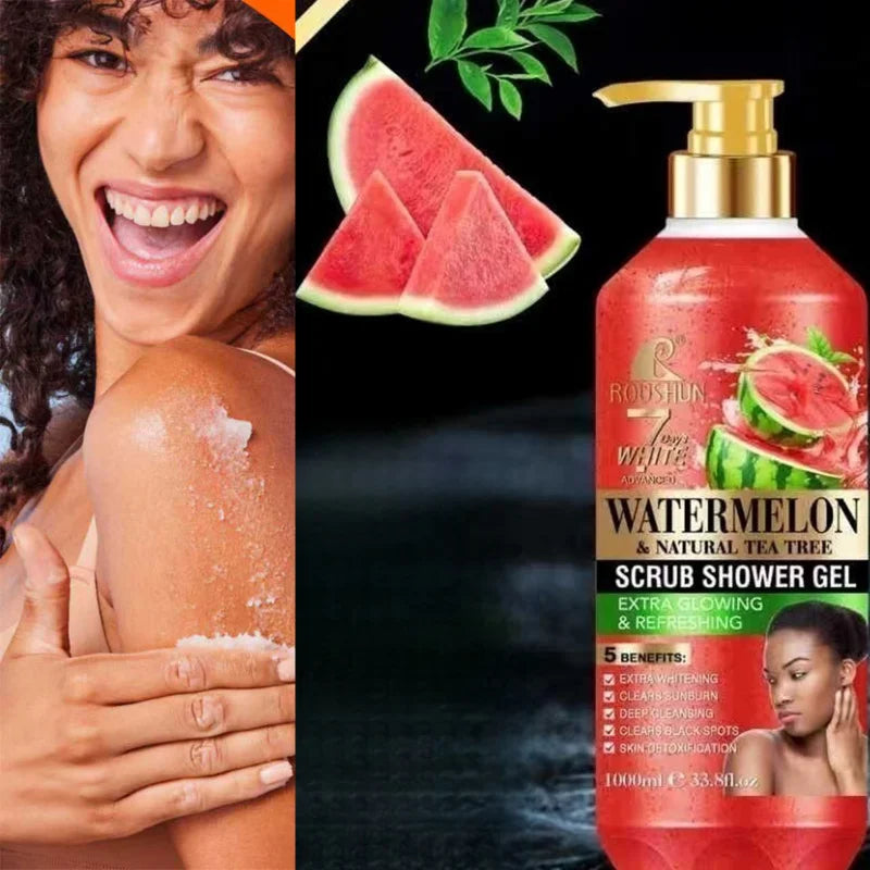ROUSHUN Watermelon SCRUB SHOWER GEL 1000ML Moisturizing and Moisturizing Skin Fragrance Retention Large Capacity Shower Gel
