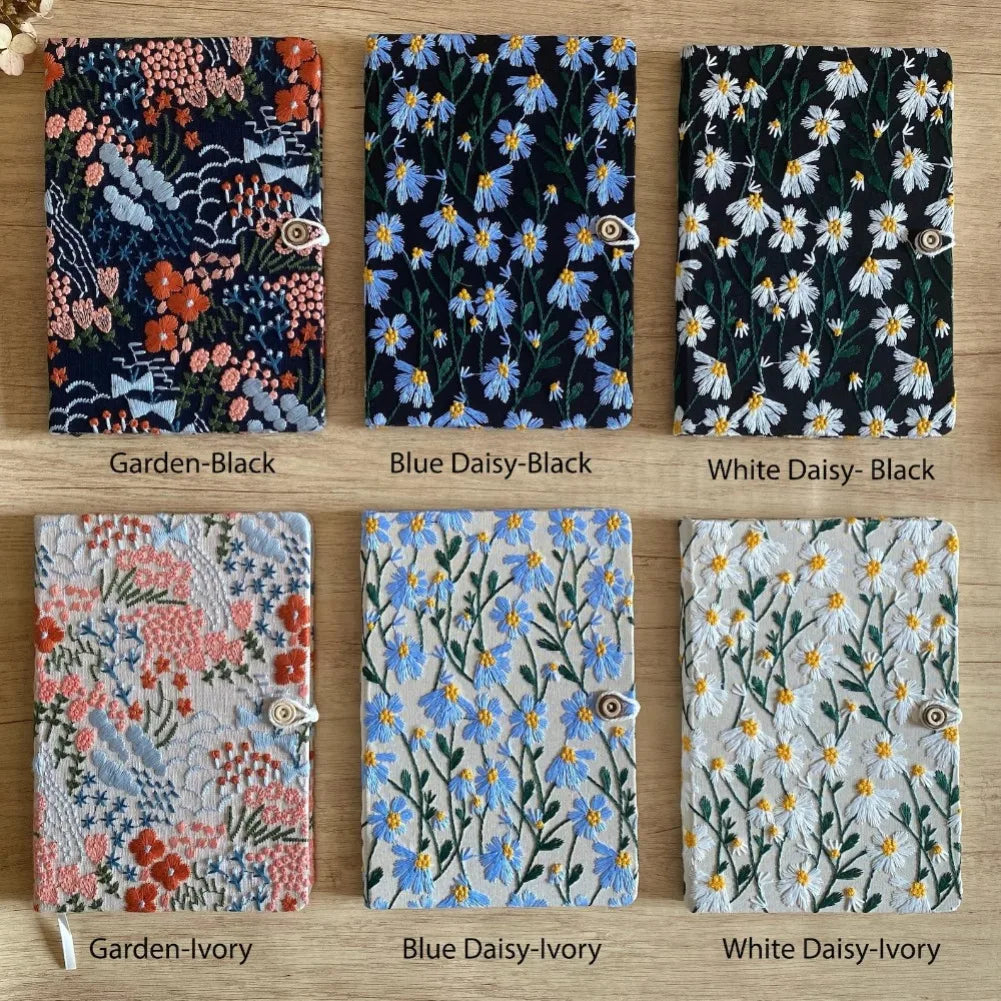 Korean Flower Embroidered Notebook Cute Cotton Shell Sketchbook Planner Journal A5 Paper Page 180 Kawaii Stationery Office Gift