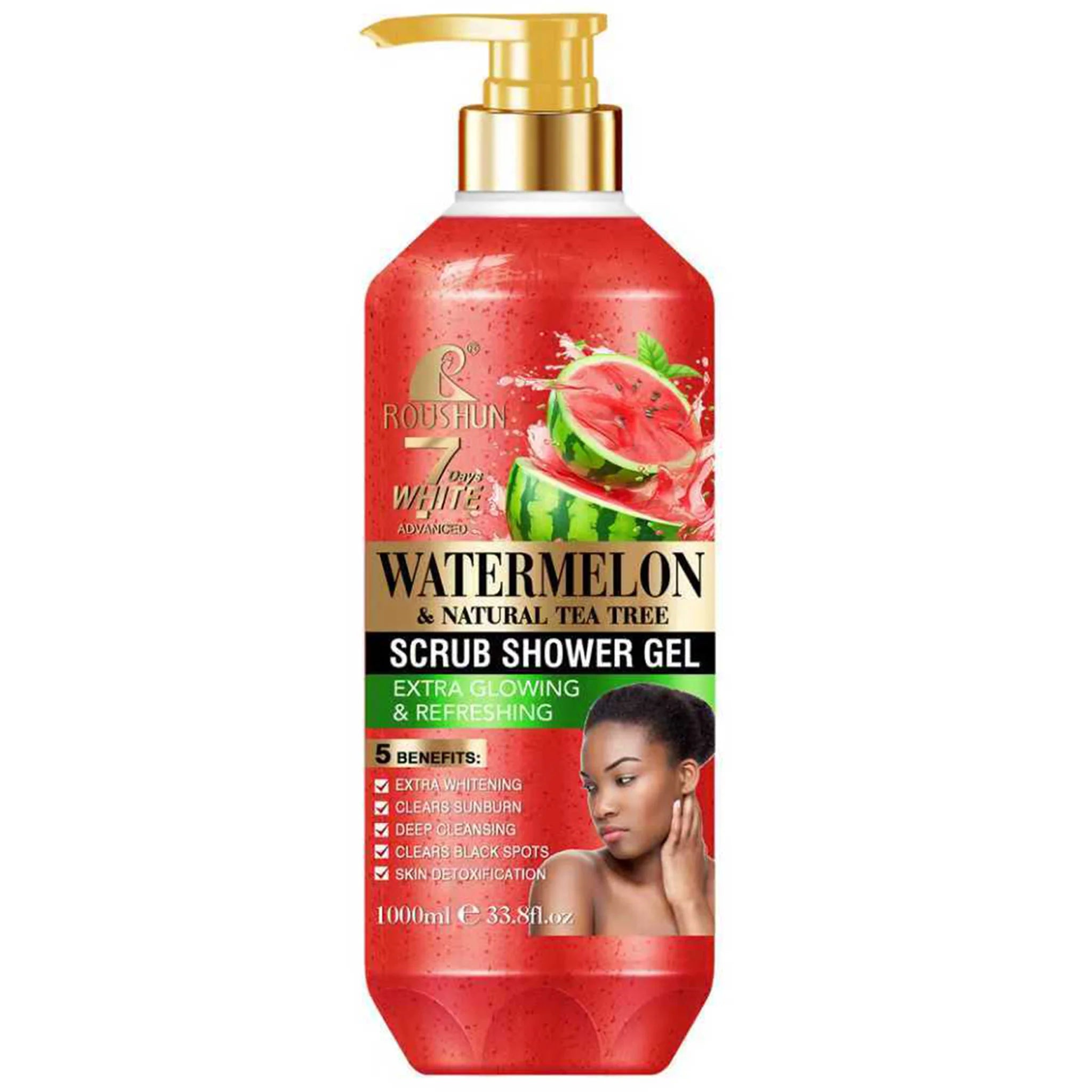 ROUSHUN Watermelon SCRUB SHOWER GEL 1000ML Moisturizing and Moisturizing Skin Fragrance Retention Large Capacity Shower Gel