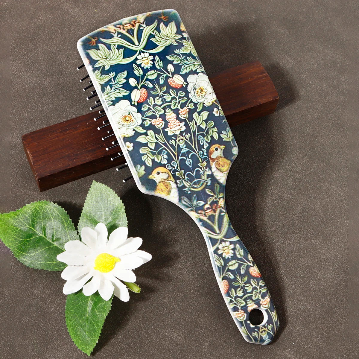 Hair brush with floral pattern, anti-static nylon hair brush, durable ABS plastic handle, gift, special for real hair wigs