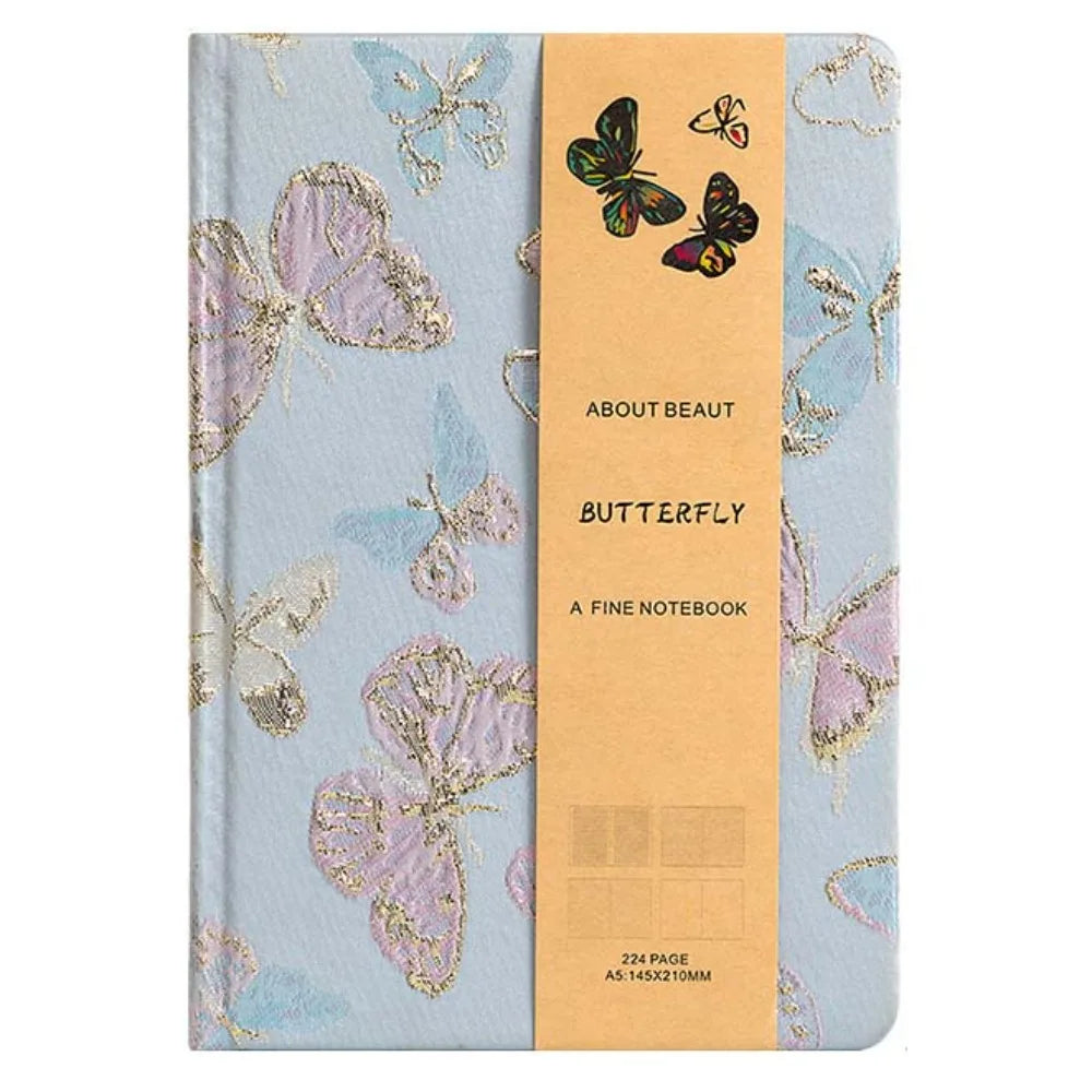 Leather Embroidered Flower Notebook A5 Anti-splash Water Butterfly Journal Book Academic Weekly Agenda Efficient