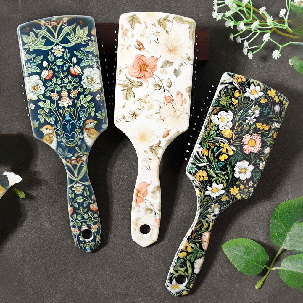 Hair brush with floral pattern, anti-static nylon hair brush, durable ABS plastic handle, gift, special for real hair wigs