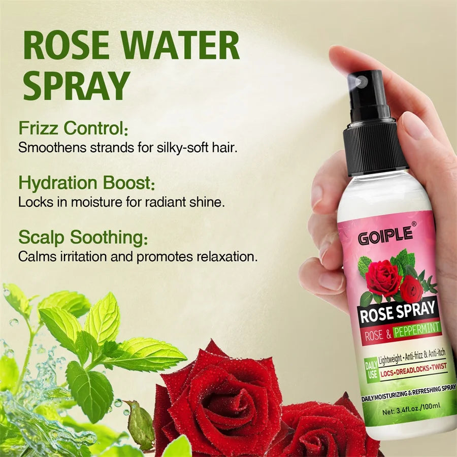 Rose Peppermint Shampoo & Rose Hair Care Spray Moisturizing and Nourishing Conditioning Hair Products Christmas Gifts for Women