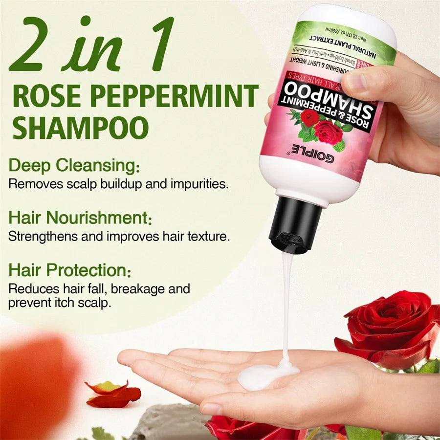 Rose Peppermint Shampoo & Rose Hair Care Spray Moisturizing and Nourishing Conditioning Hair Products Christmas Gifts for Women