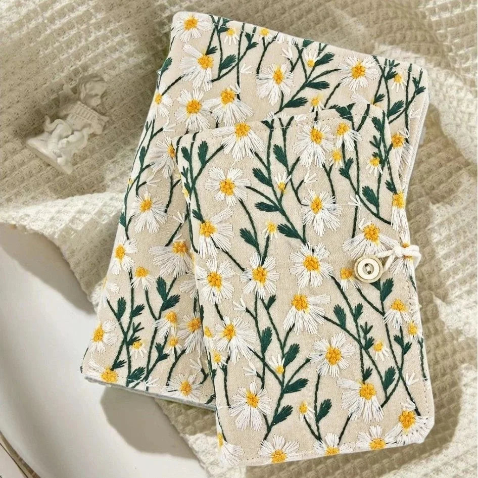 Korean Flower Embroidered Notebook Cute Cotton Shell Sketchbook Planner Journal A5 Paper Page 180 Kawaii Stationery Office Gift