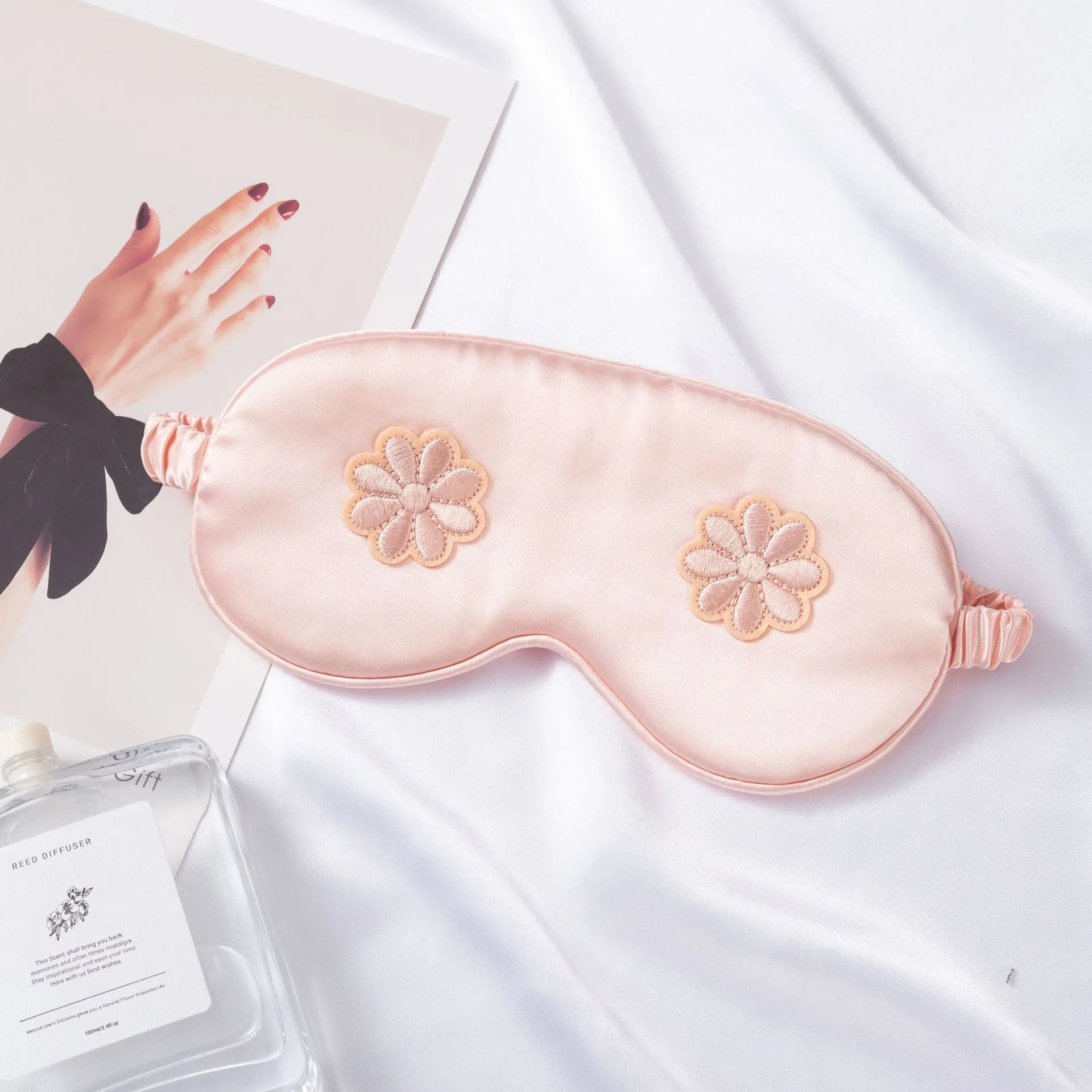 Flower Embroidered Eye Mask for Sleep Travel Comfort Women's Cosmetic Eye Mask with Flower Design