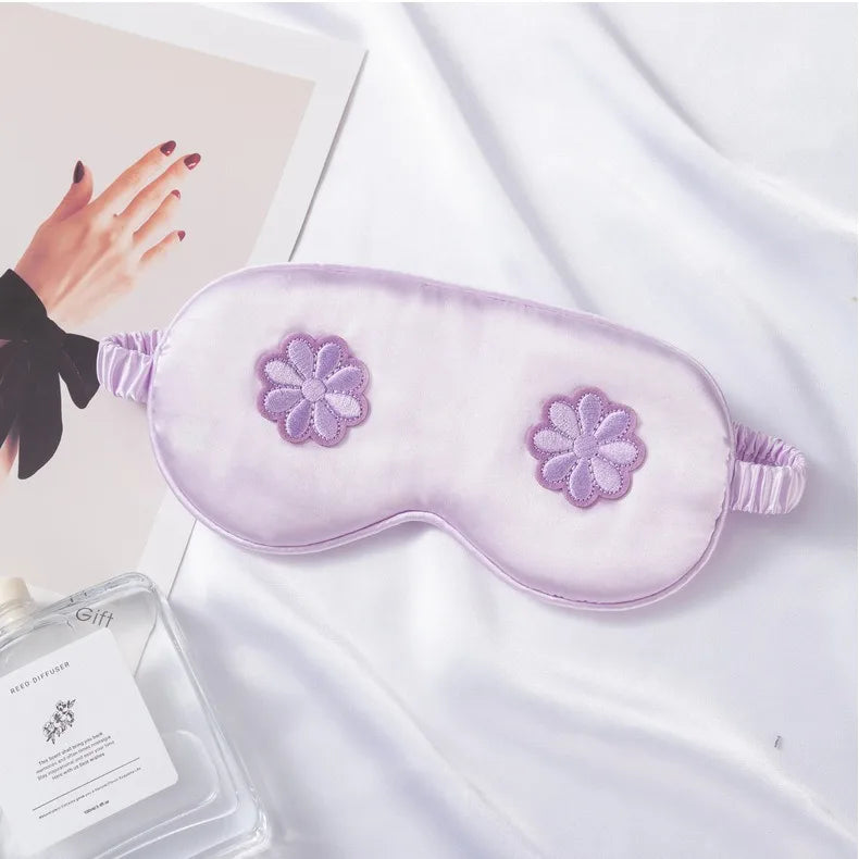 Flower Embroidered Eye Mask for Sleep Travel Comfort Women's Cosmetic Eye Mask with Flower Design