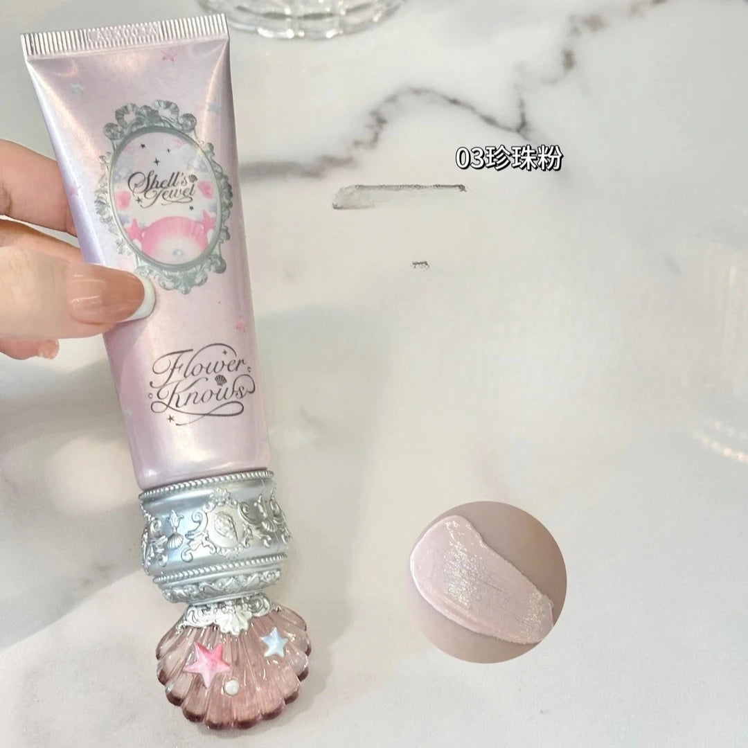 Flower Knows 2025 Shell's Jewel Radiance Primer Brightening Long Lasting Makeup Base Hydrating Non Cakey Vegan Cruelty Free