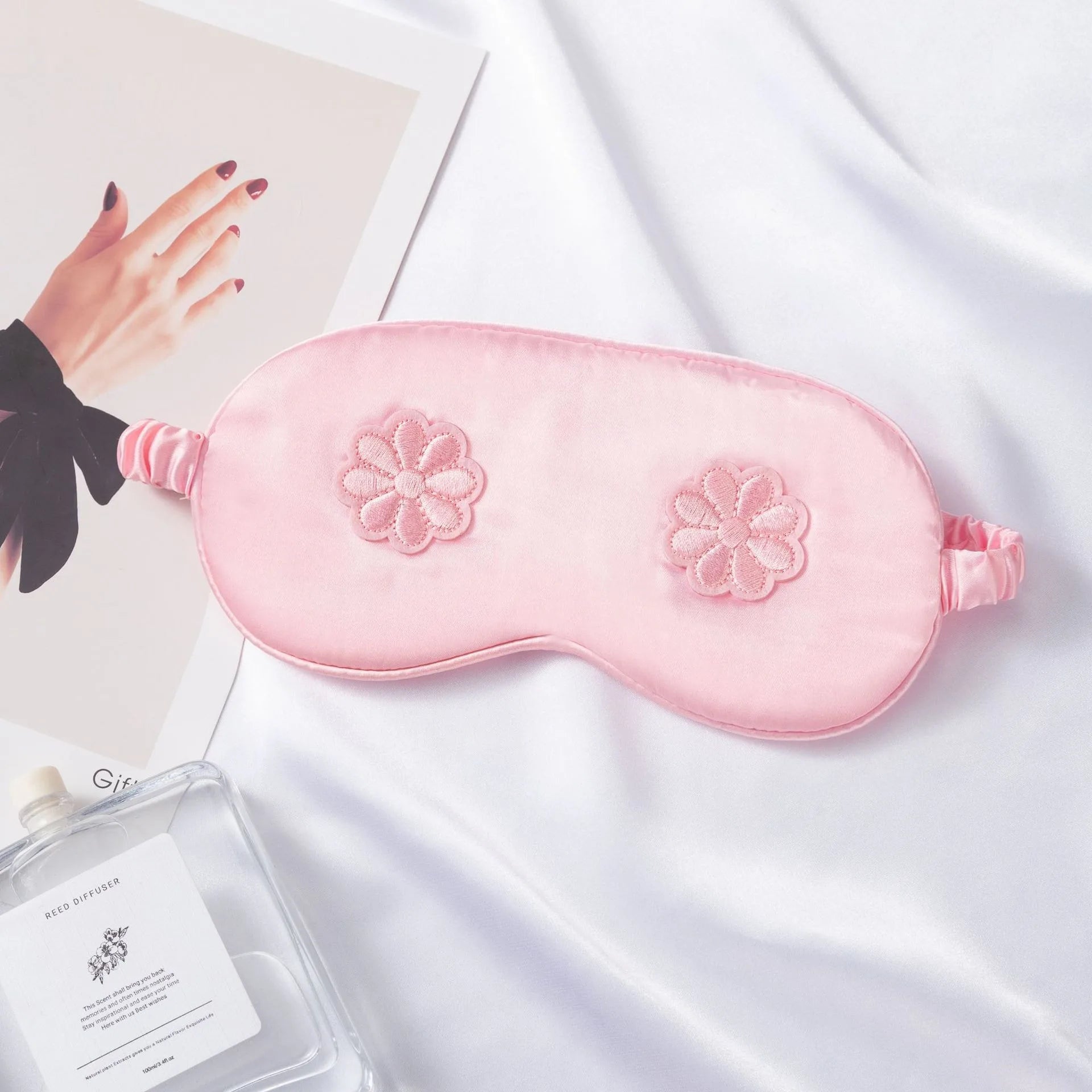 Flower Embroidered Eye Mask for Sleep Travel Comfort Women's Cosmetic Eye Mask with Flower Design