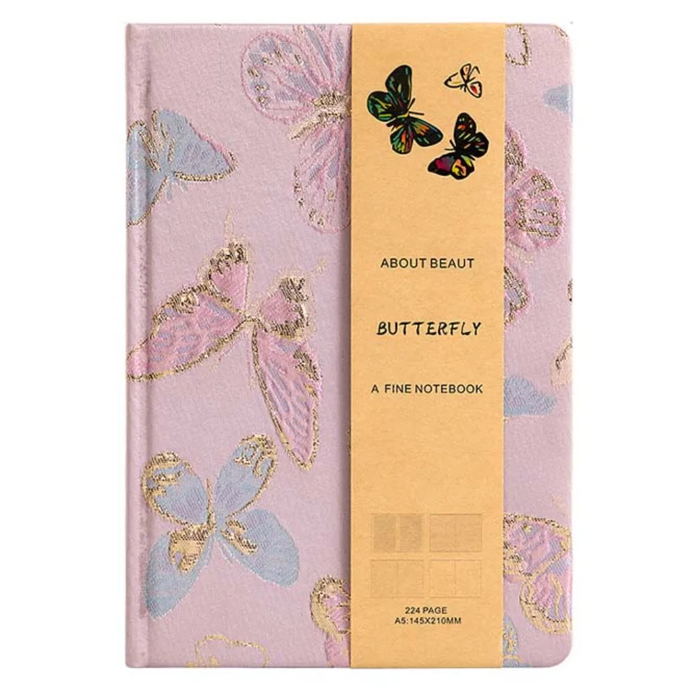 Leather Embroidered Flower Notebook A5 Anti-splash Water Butterfly Journal Book Academic Weekly Agenda Efficient