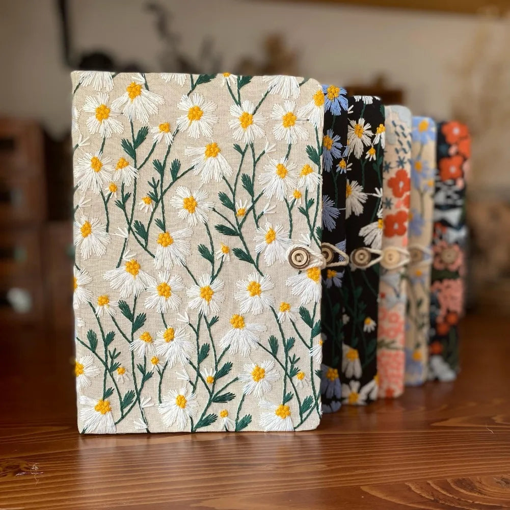 Korean Flower Embroidered Notebook Cute Cotton Shell Sketchbook Planner Journal A5 Paper Page 180 Kawaii Stationery Office Gift
