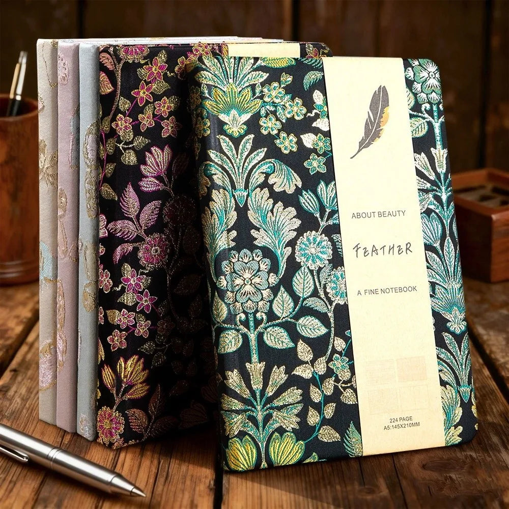 Leather Embroidered Flower Notebook A5 Anti-splash Water Butterfly Journal Book Academic Weekly Agenda Efficient