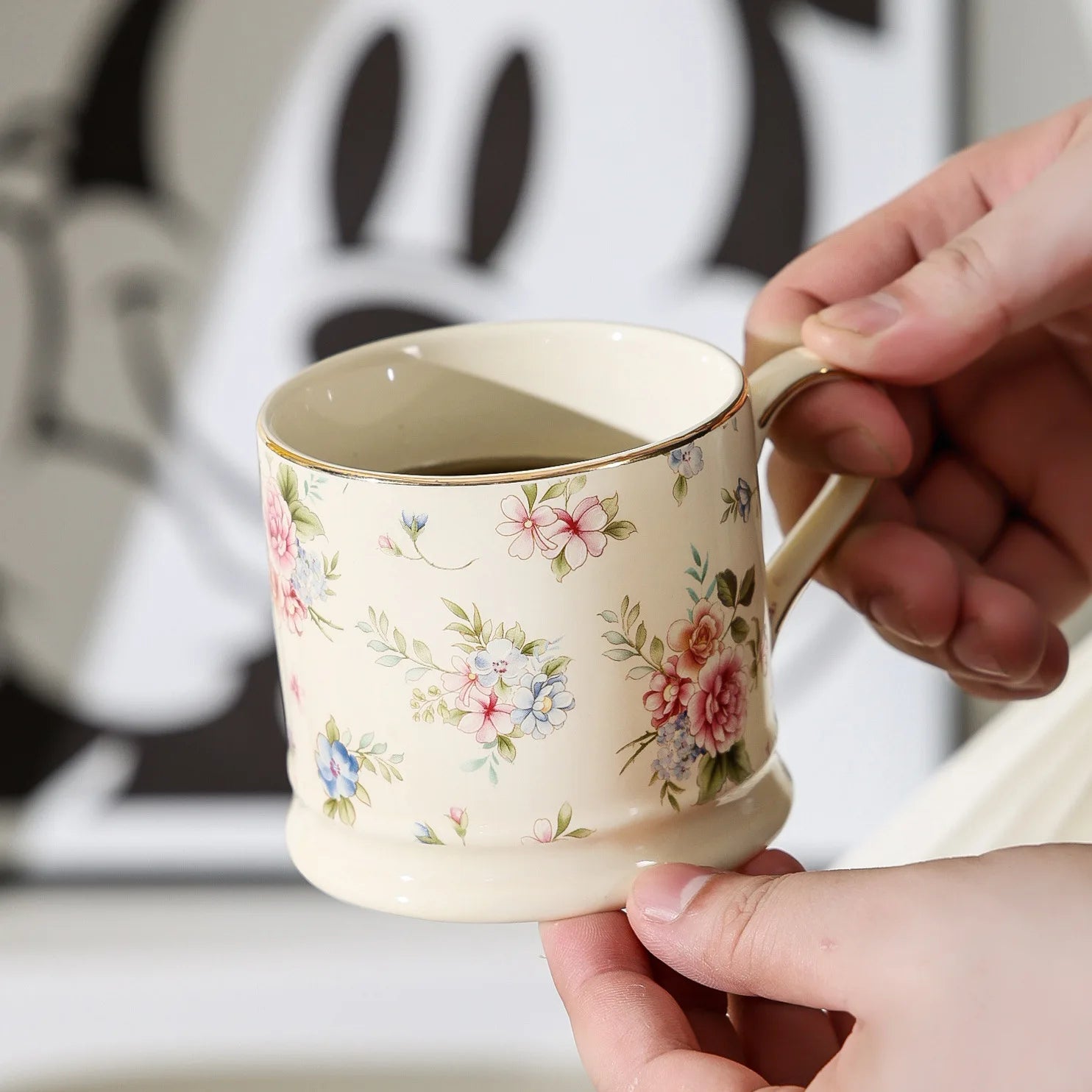 European Light Luxury Floral Mug High Value Retro Home Coffee Cup Ins Style Gold Afternoon Tea Ceramic Cups