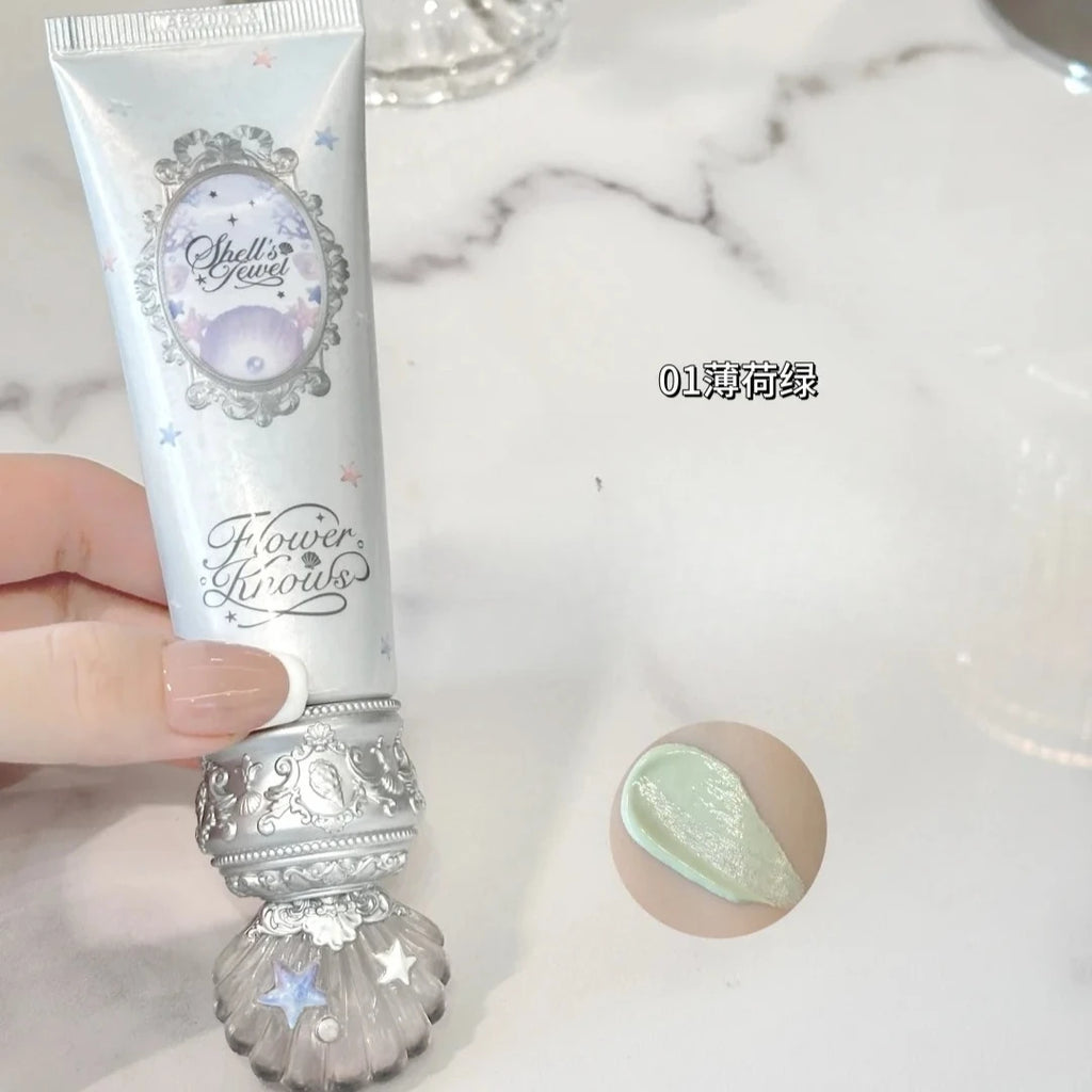 Flower Knows 2025 Shell's Jewel Radiance Primer Brightening Long Lasting Makeup Base Hydrating Non Cakey Vegan Cruelty Free
