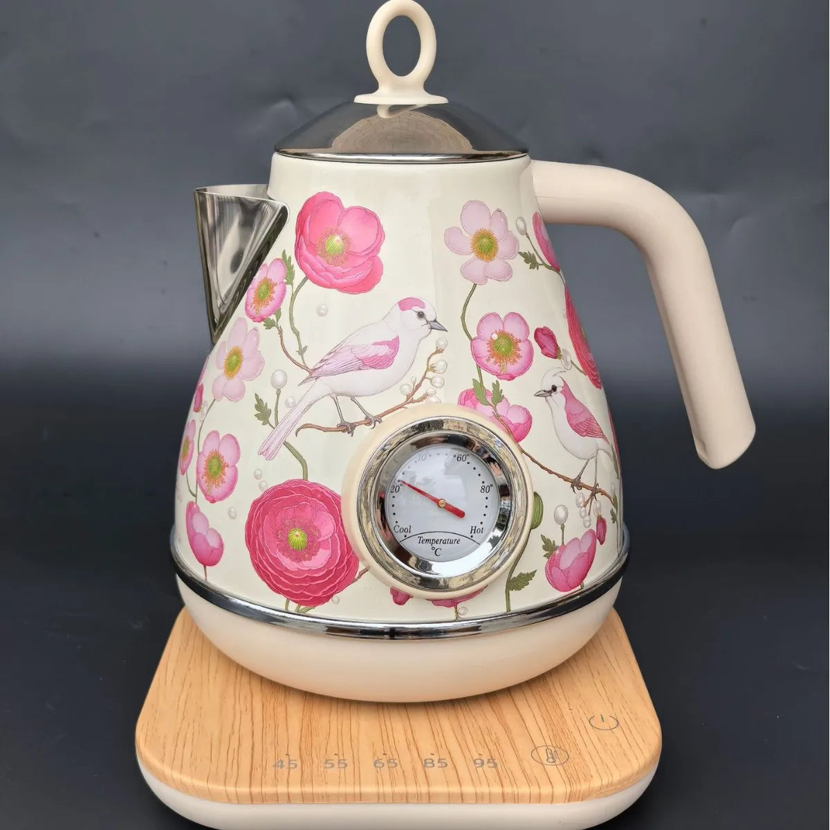 1850W Retro Pink Flowers Electric Kettle Temperature Control Boiling Kettle 304 Stainless Steel Keep Warm Electric Teapot 1.7L