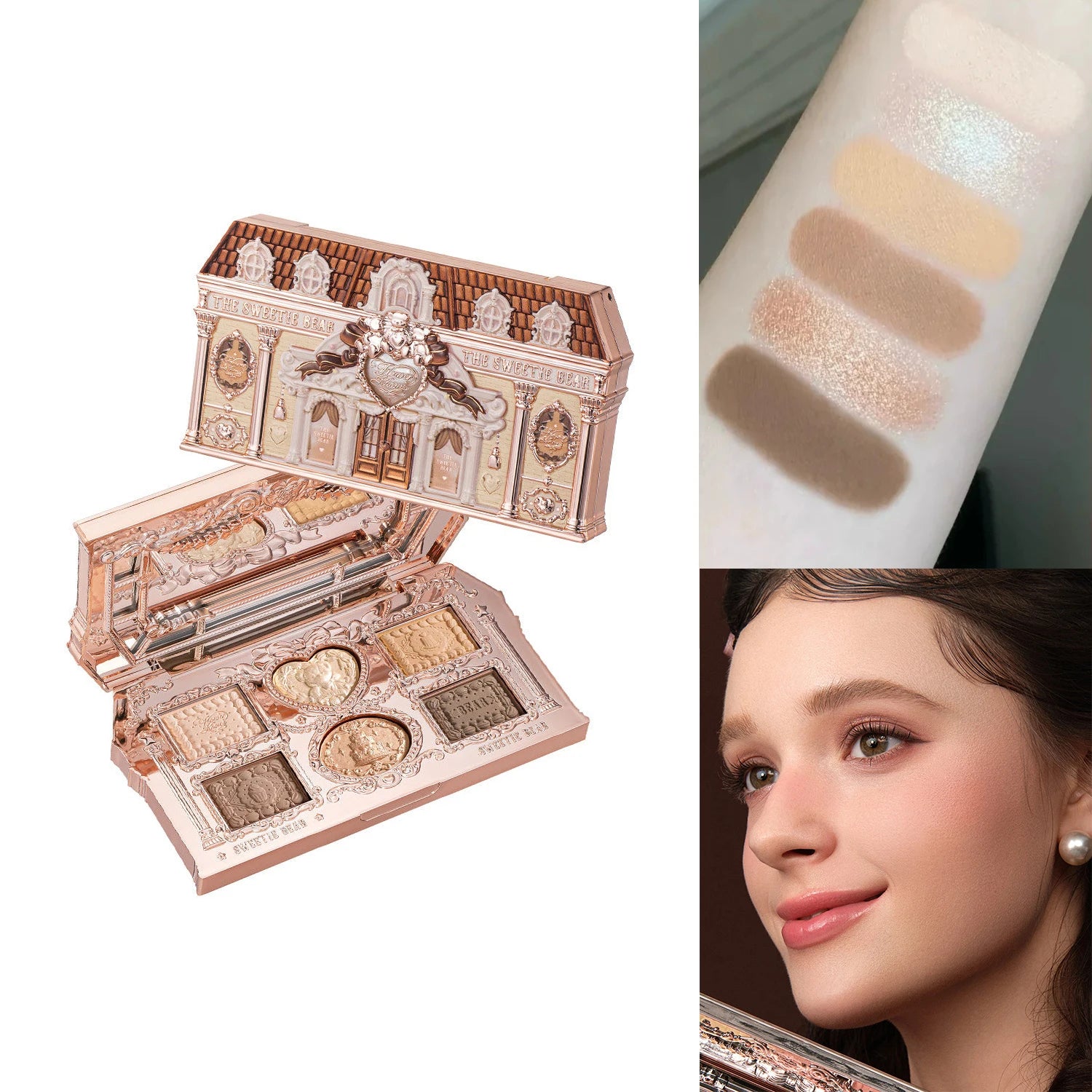 Flower Knows Sweetie Bear 6 Color Eyeshadow Palette Matte Shimmer Glitter Vegan Cruelty Free Waterproof High Pigment eyeshadow