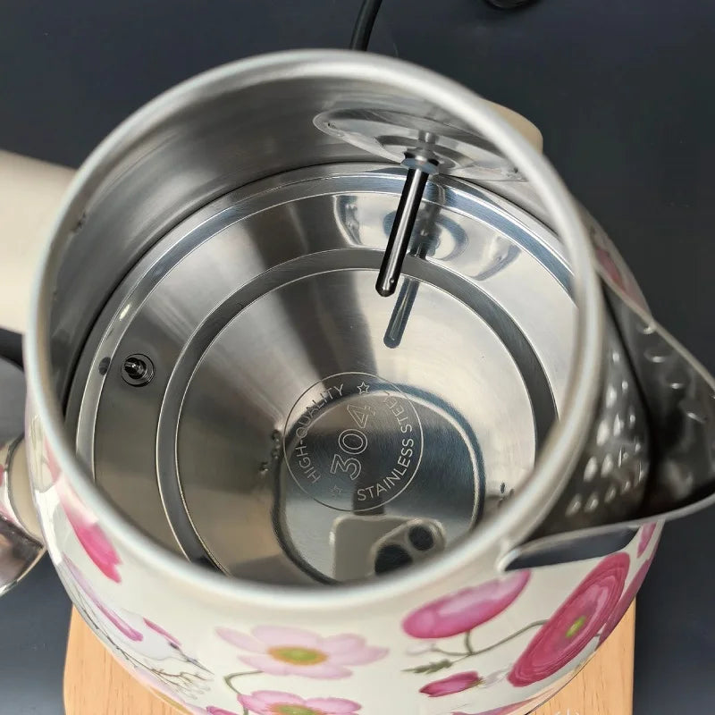 1850W Retro Pink Flowers Electric Kettle Temperature Control Boiling Kettle 304 Stainless Steel Keep Warm Electric Teapot 1.7L