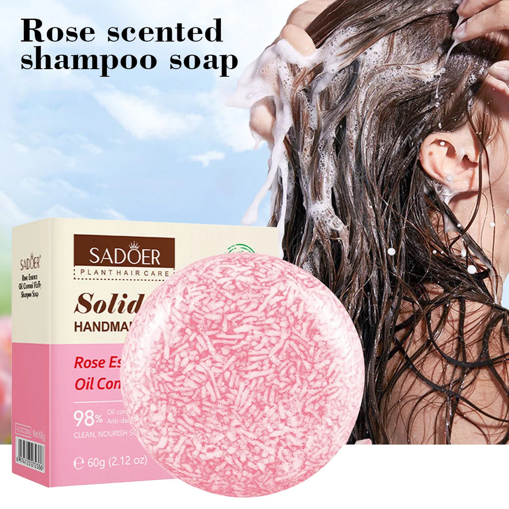 Rose Fragrance Shampoo Soap, Plant Essential Oil Soap, Deep Cleansing, Oil Control, Moisturizing Hair Care Shampoo Stick
