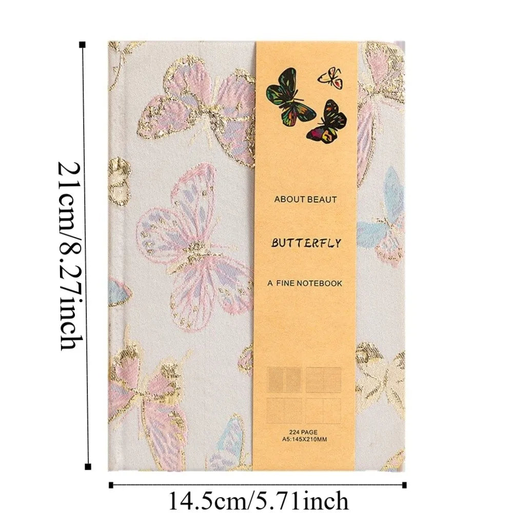 Leather Embroidered Flower Notebook A5 Anti-splash Water Butterfly Journal Book Academic Weekly Agenda Efficient