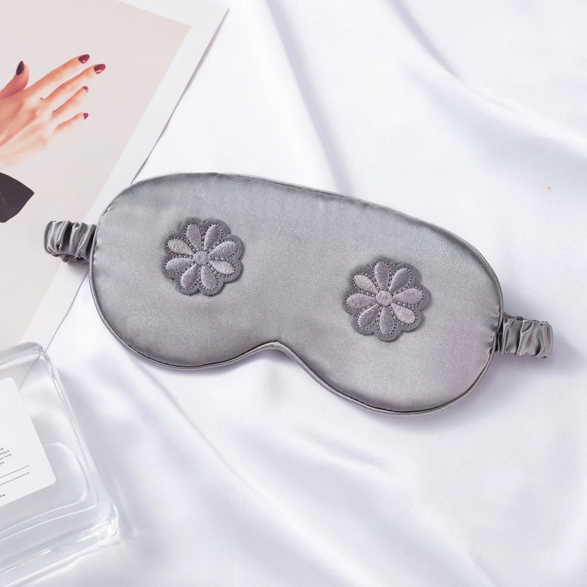 Flower Embroidered Eye Mask for Sleep Travel Comfort Women's Cosmetic Eye Mask with Flower Design